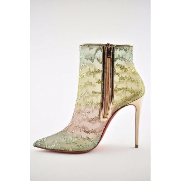 Christian Louboutin Nancy Bootie 100 Multicolor Glitter Mesh Pump Heel Boot 40 - Picture 8 of 12